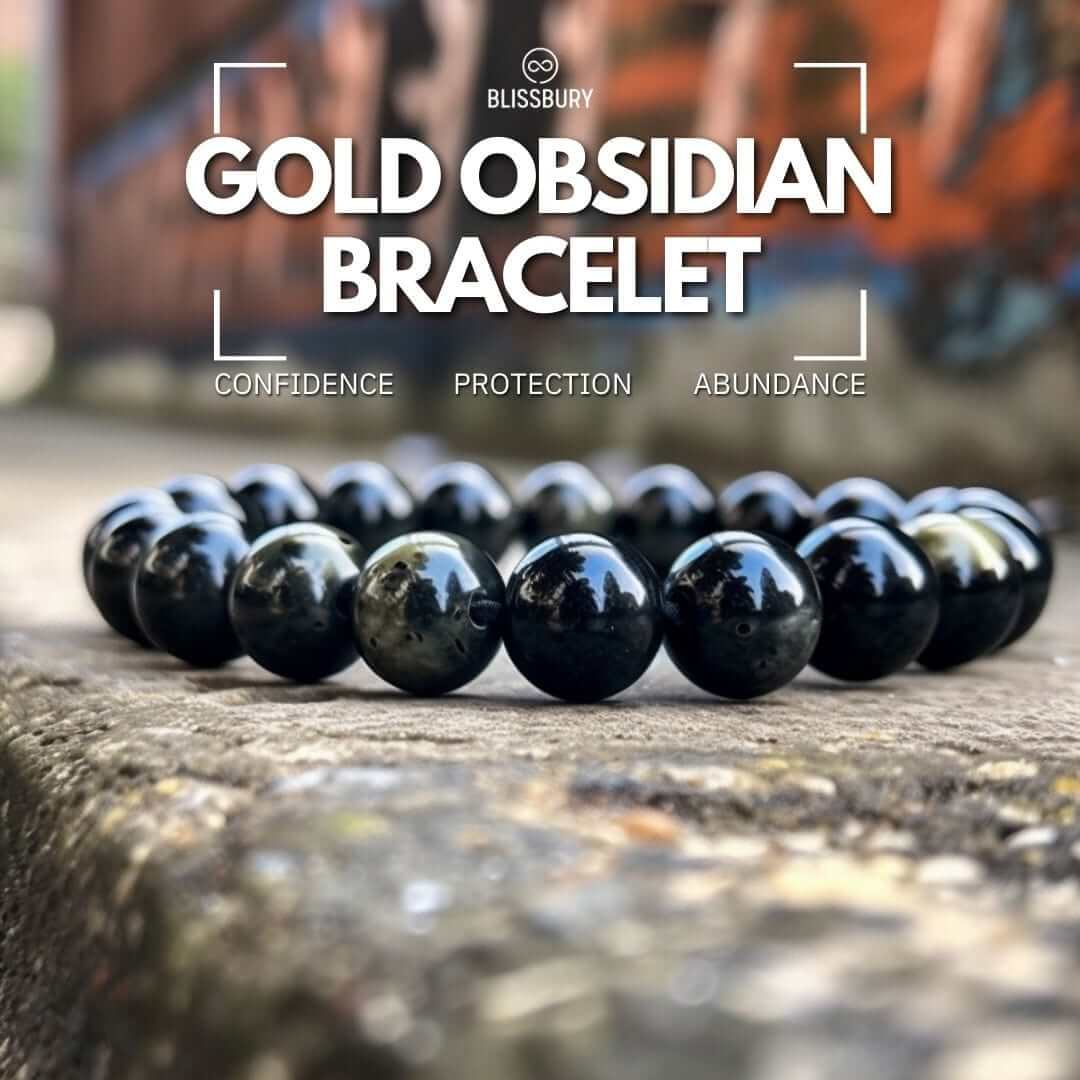 Gold Obsidian Bracelet- Confidence, Protection, Abundance (Large)