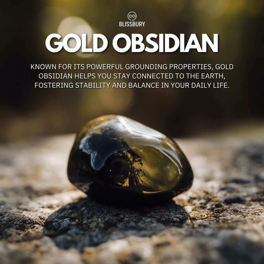 Gold Obsidian Pendant Necklace - Strength, Resilience, Power - Blissbury