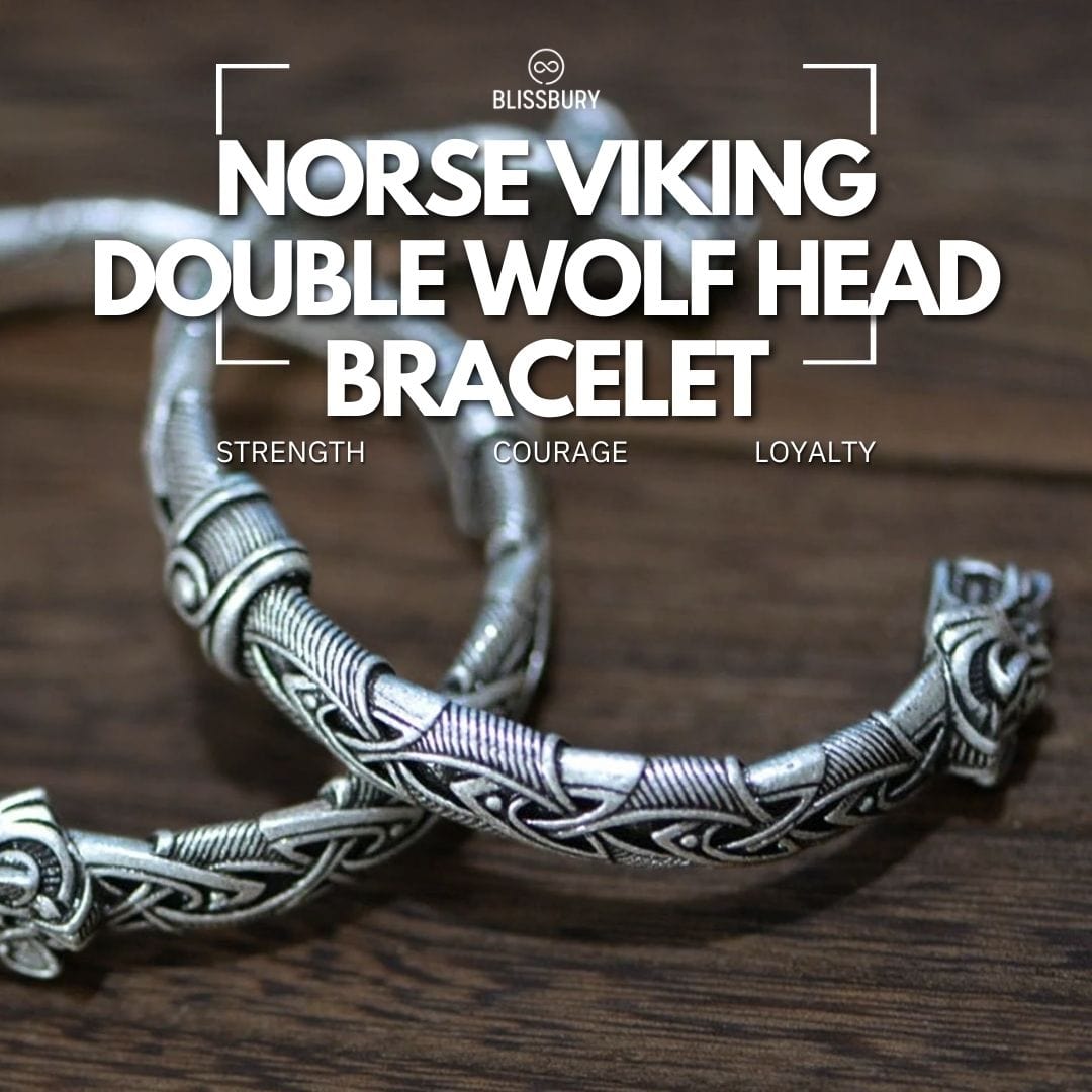 Norse Viking Double Wolf Head Bracelet - Strength, Courage, Loyalty