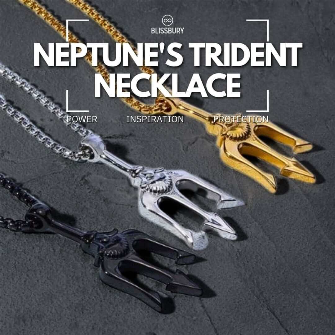 Neptune's Trident Necklace - Power, Inspiration, Protection, a silver trident pendant on a delicate chain.