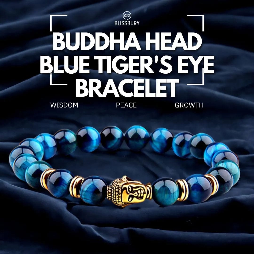 Buddha Head Blue Tiger's Eye Bracelet - Wisdom, Peace, Growth