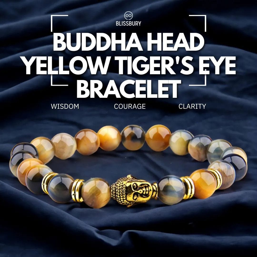 Buddha Head Yellow Tiger's Eye Bracelet - Wisdom, Courage, Clarity