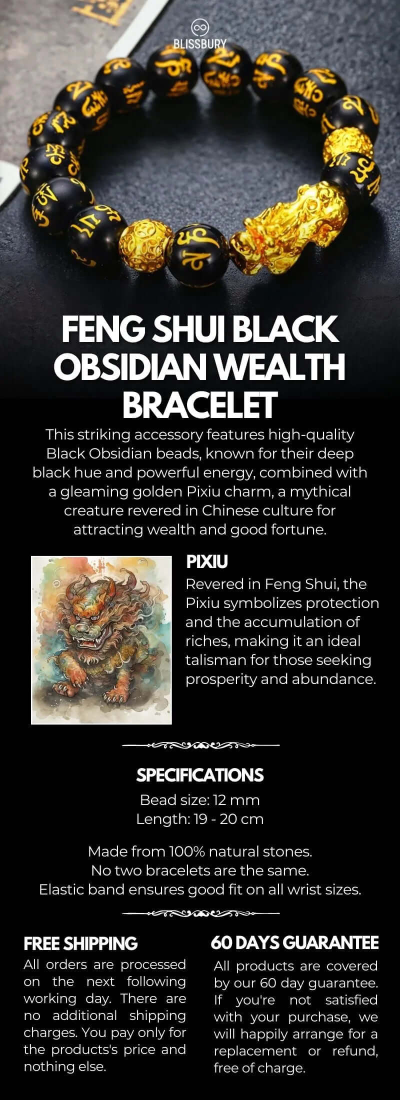 Feng Shui Black Obsidian Wealth Bracelet Wealth Abundance Prosperi