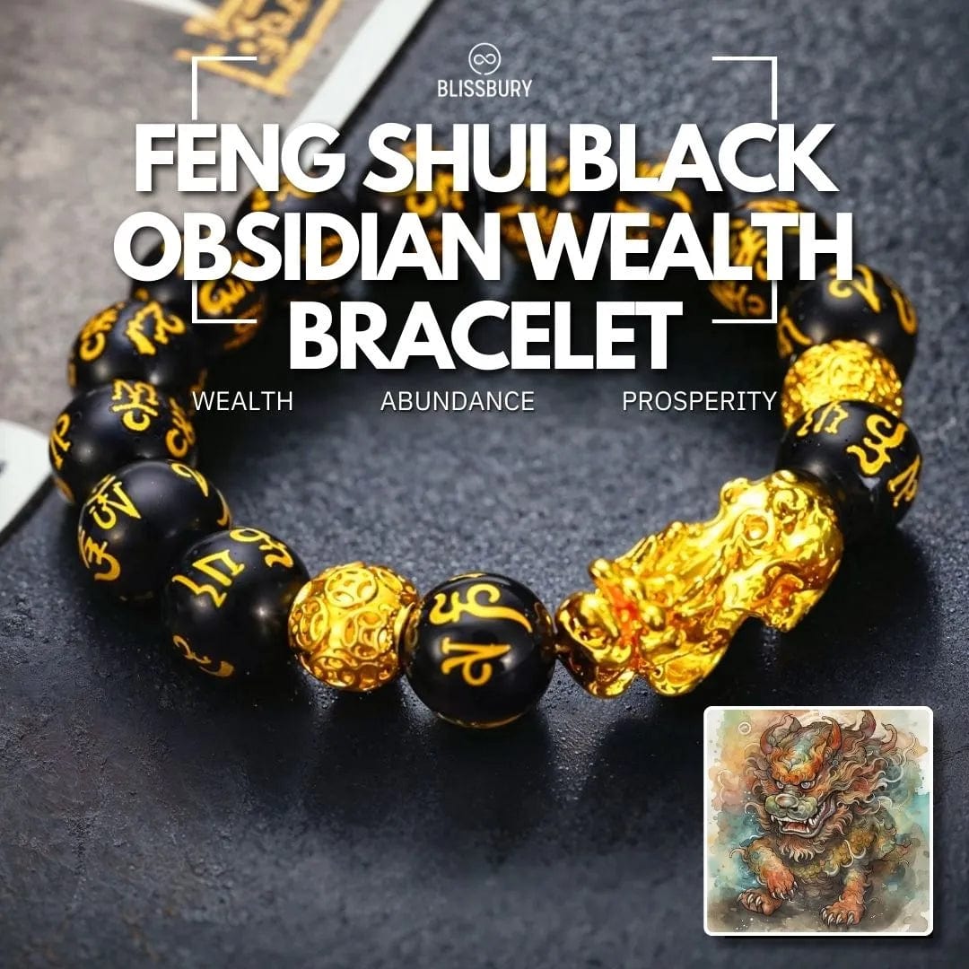 Bracelet Feng Shui en obsidienne noire - Richesse, abondance, prospérité