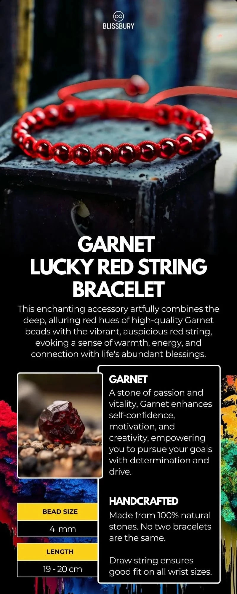 Garnet Lucky Red String Bracelet: Passion, Prosperity,