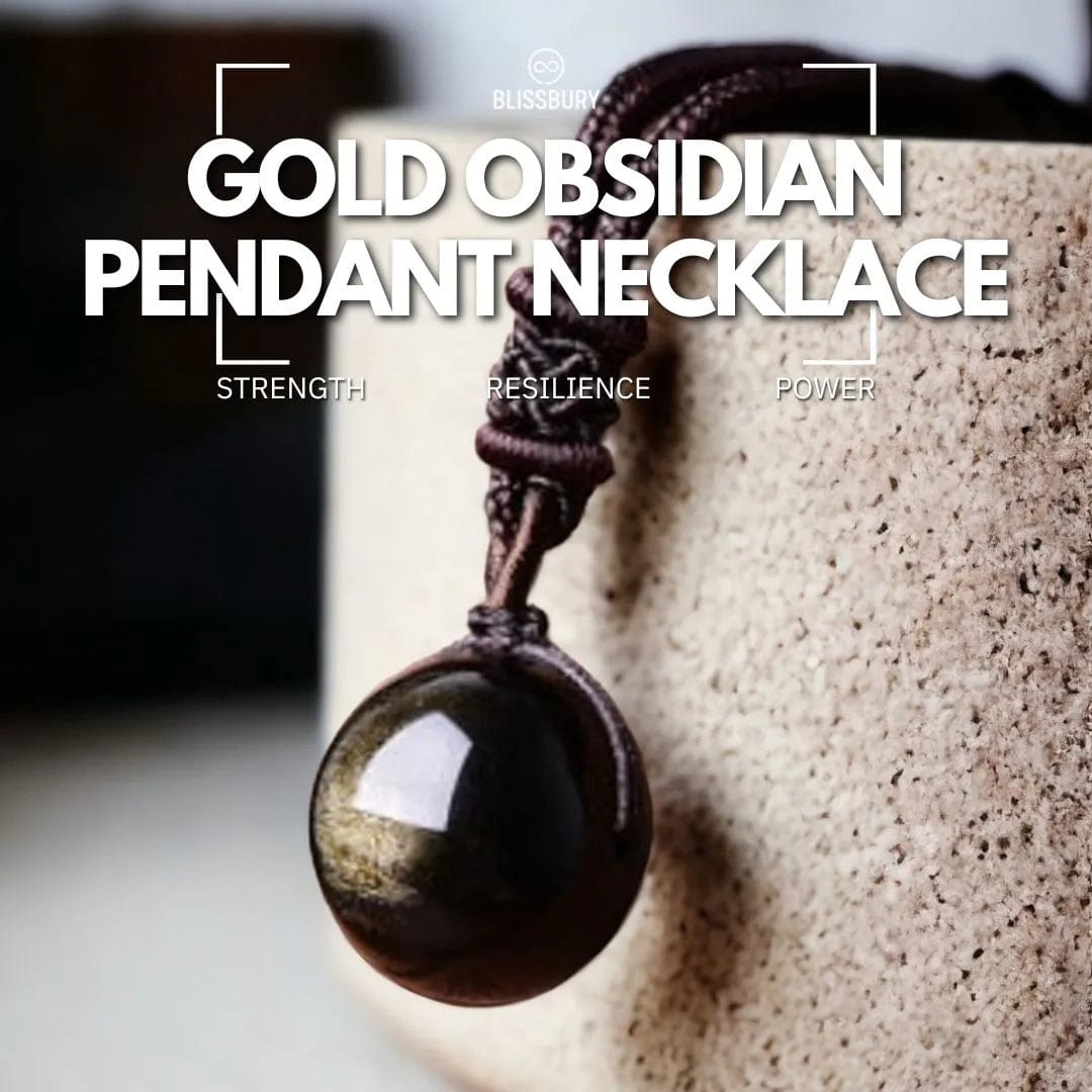 Gold Obsidian Pendant Necklace - Strength, Resilience, Power