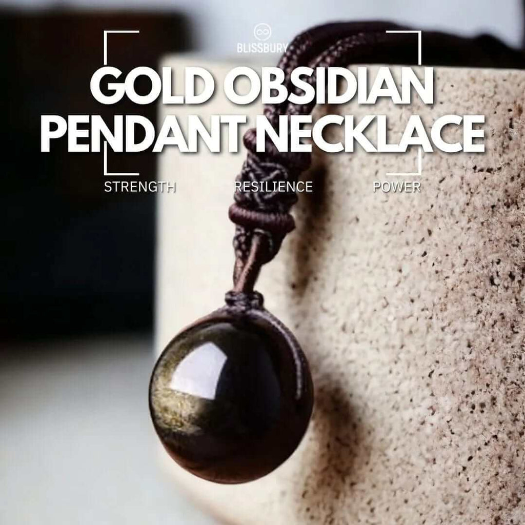 Gold Obsidian Pendant Necklace, showcasing a polished black obsidian stone with golden flecks, symbolizing strength.