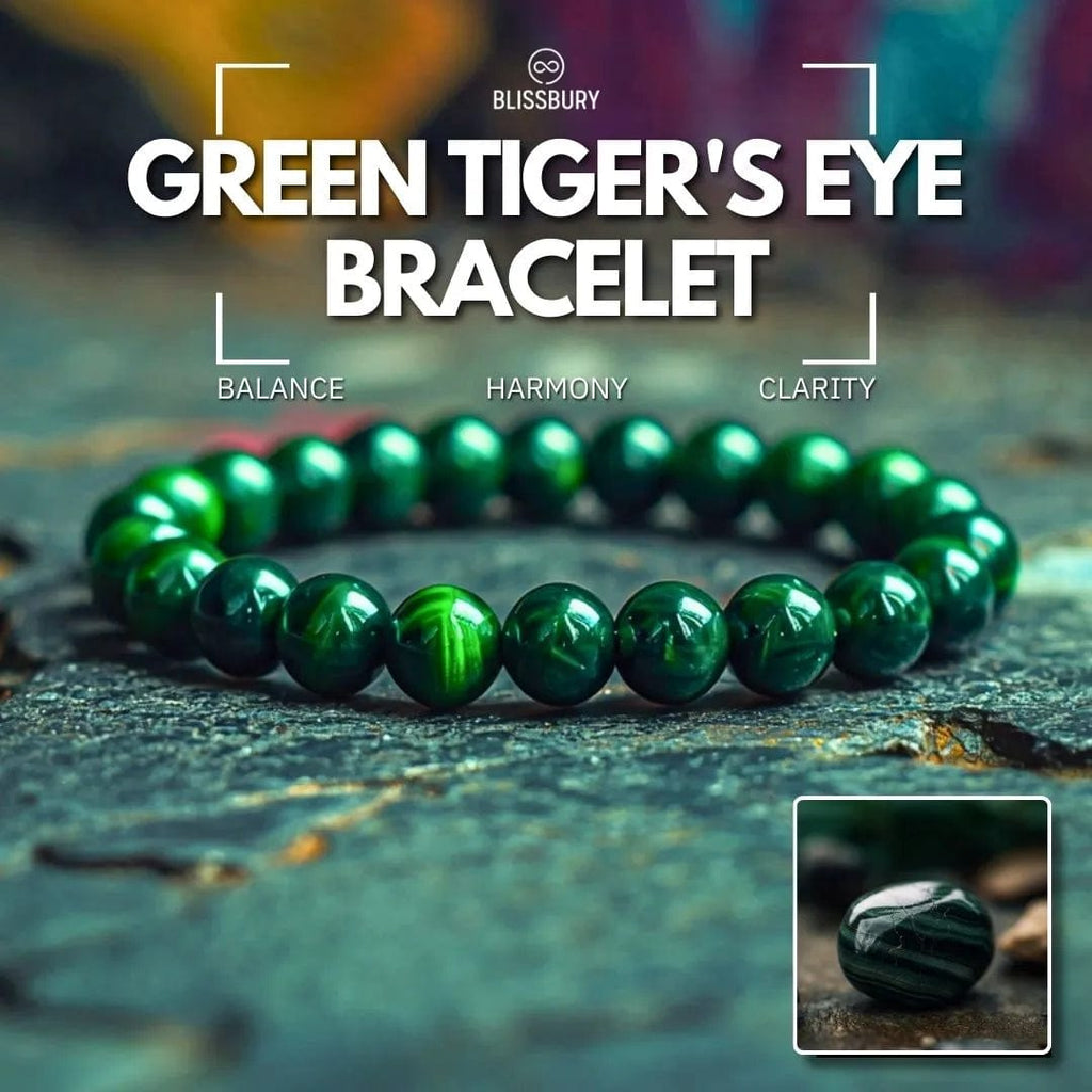 Green Tiger's Eye Bracelet - a strand of polished, banded green and black tiger's eye beads.
