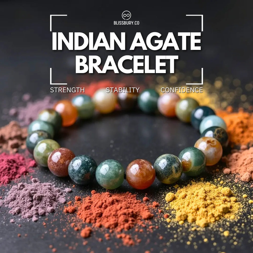 Indian Agate Bracelet - Strength, Stability, Confidence, featuring polished, earthy-toned agate beads.