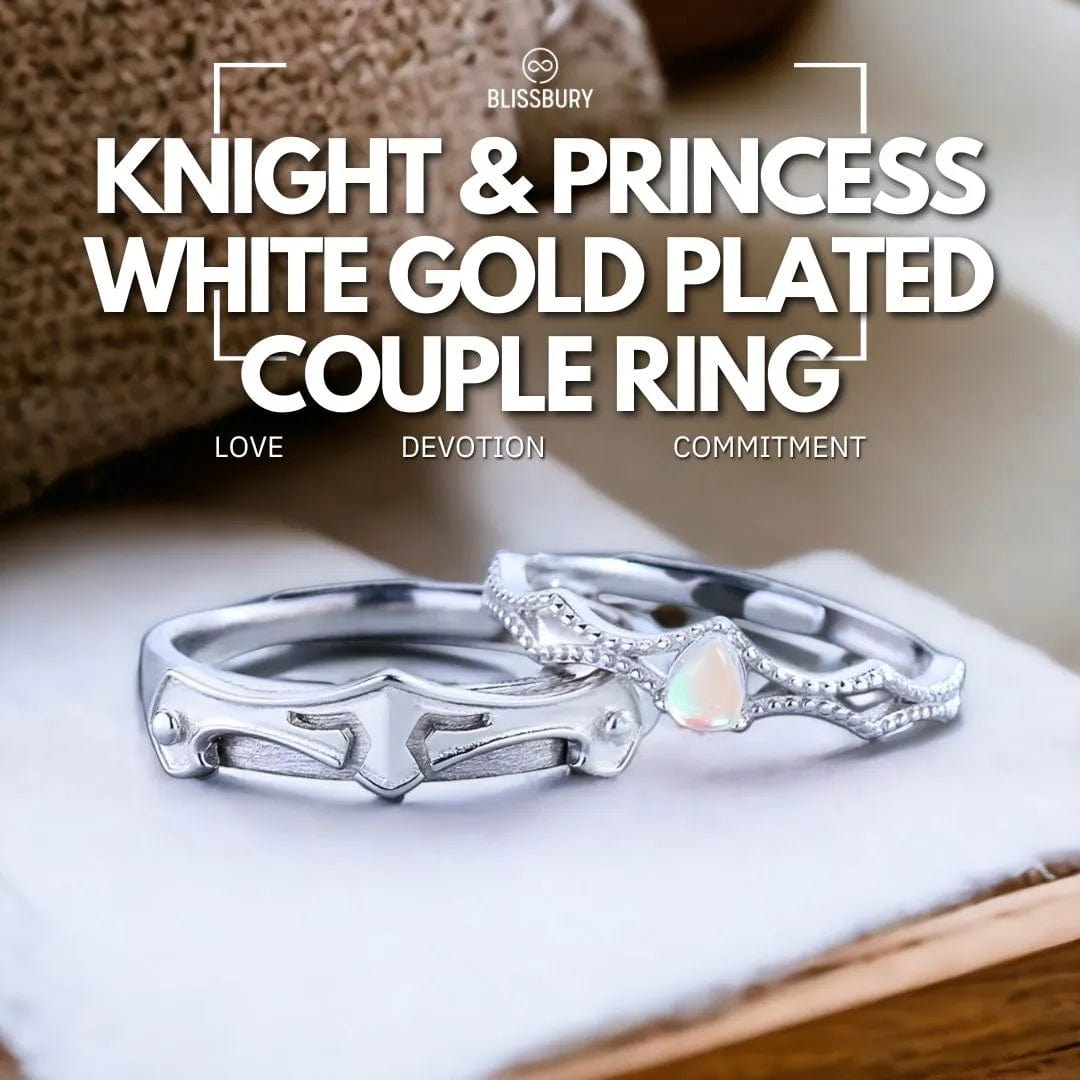 Knight & Princess White Gold Plated Couple Ring - Love, Devotion, Commitment