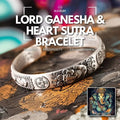 Lord Ganesha & Heart Sutra Bracelet, featuring Ganesha charm and Sanskrit text, symbolizing wisdom and prosperity.