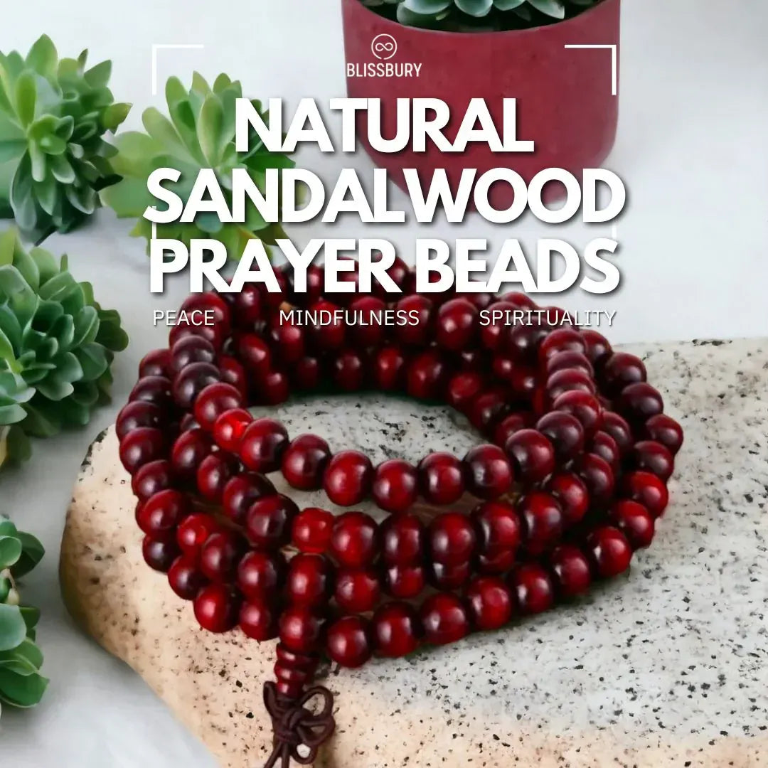 Natural Sandalwood Prayer Beads - Peace, Mindfulness, Spirituality - Blissbury