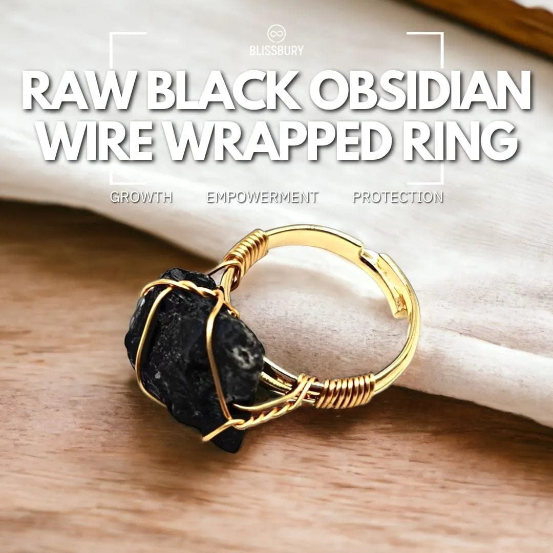 Raw Black Obsidian Wire Wrapped Ring - Growth, Empowerment, Protection