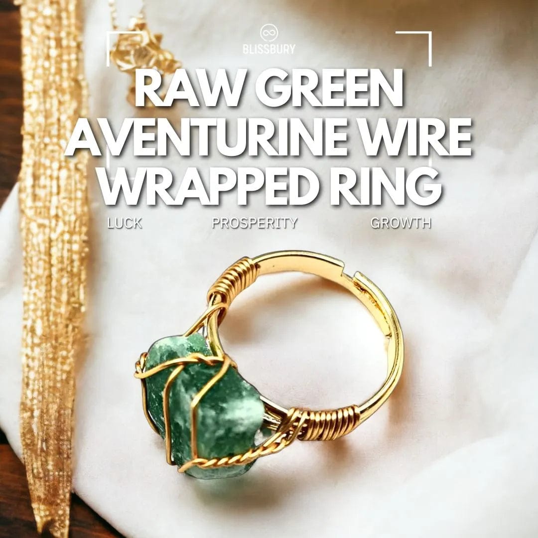 Raw Green Aventurine Wire Wrapped Ring - Luck, Prosperity, Growth
