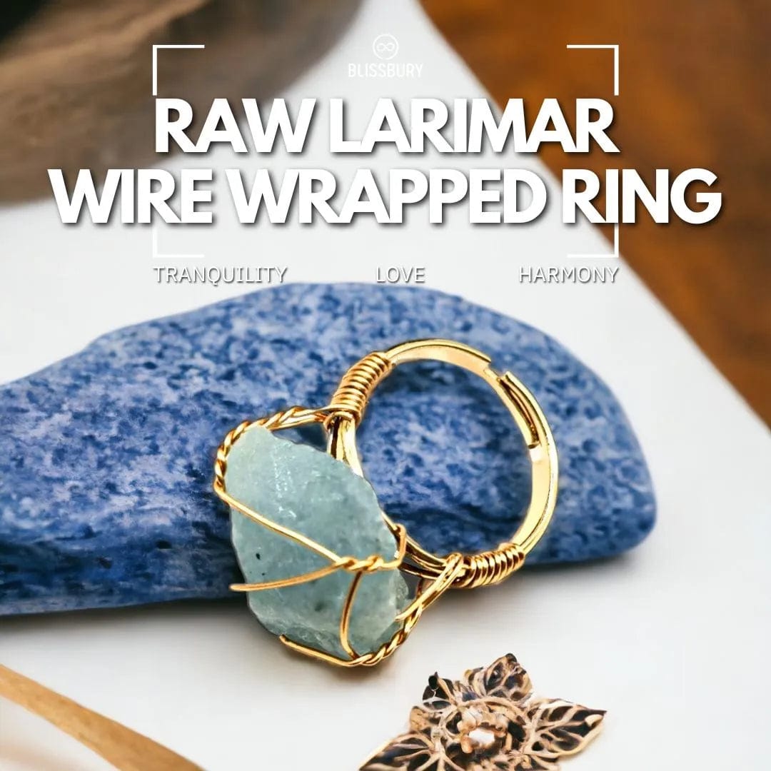 Raw Larimar Wire Wrapped Ring - Tranquility, Love, Harmony
