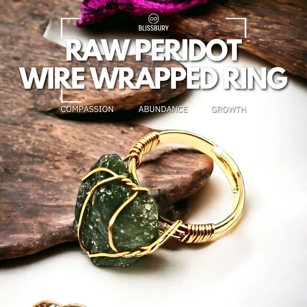 Raw Peridot Wire Wrapped Ring - Compassion, Abundance, Growth