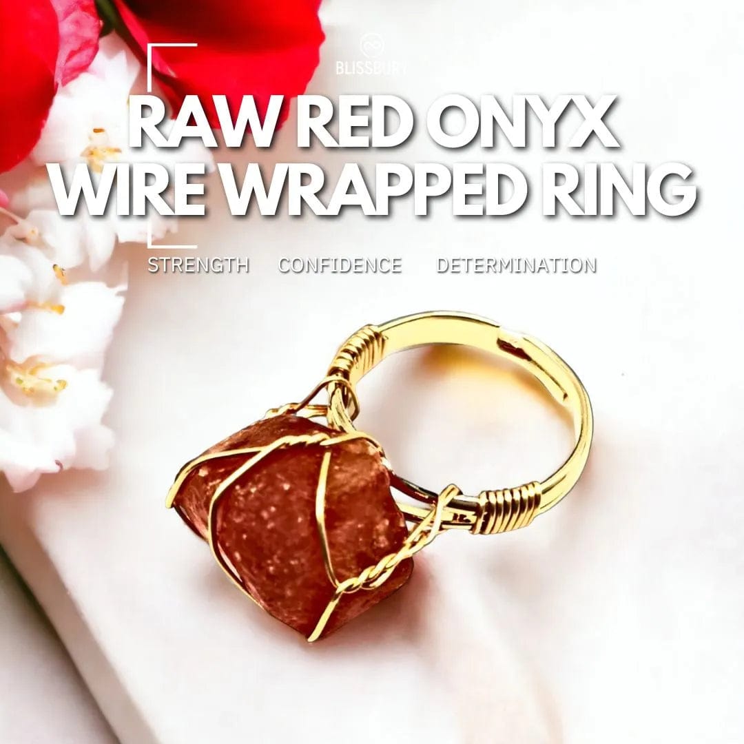 Raw Red Onyx Wire Wrapped Ring - Strength, Confidence, Determination
