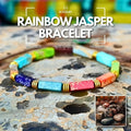 Rainbow Jasper bracelet with smooth, polished stones promoting balance, grounding, and healing.