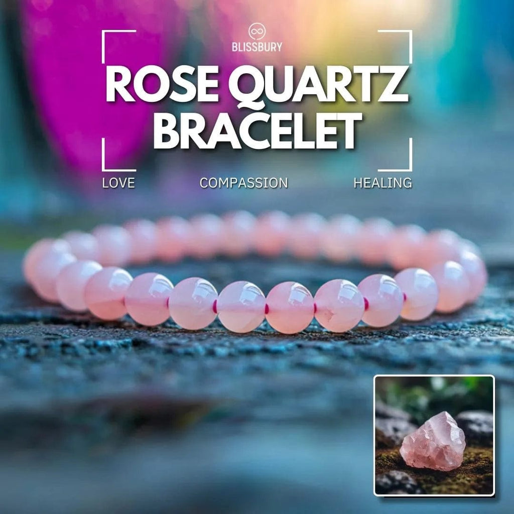 Rose Quartz Bracelet - Love, Compassion, Healing, featuring smooth, polished pink rose quartz beads.
