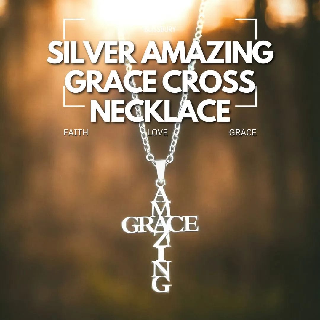 Silver Amazing Grace Cross Necklace - Faith, Love, Grace