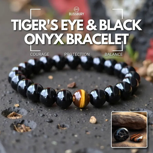 Tiger's Eye & Black Onyx Bracelet - Courage, Protection, Balance, featuring polished beads.