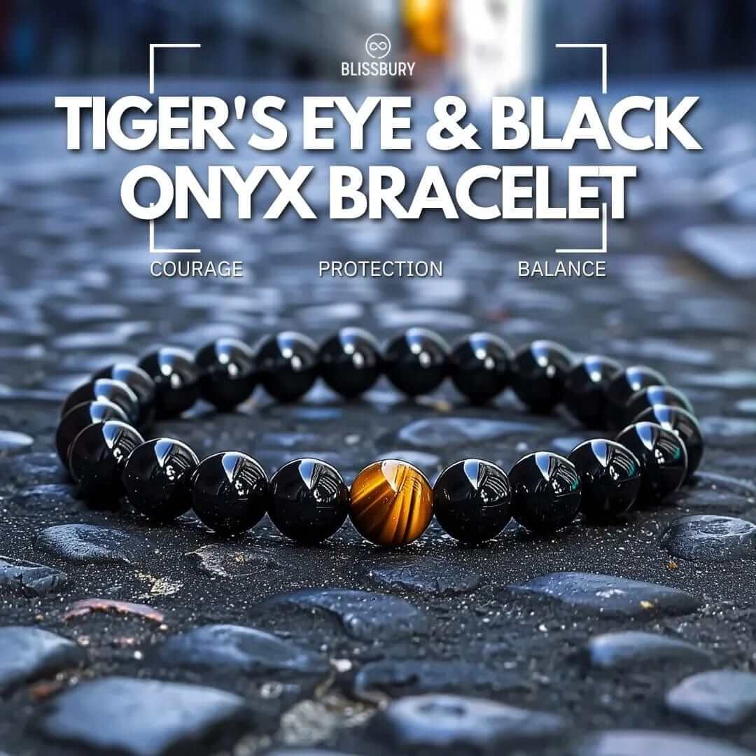 Armband aus Tigerauge und schwarzem Onyx – Mut, Schutz, Gleichgewicht (groß) 