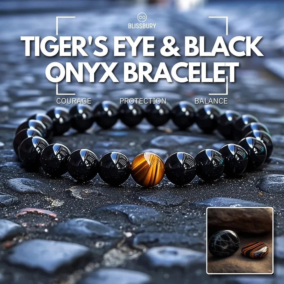 Bracelet Oeil de Tigre &amp; Onyx Noir - Courage, Protection, Équilibre 