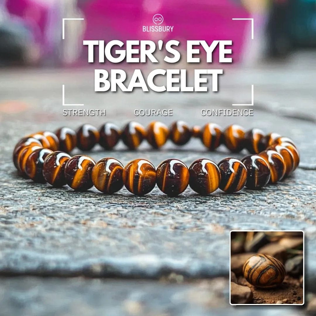 Tiger's Eye Bracelet - Strength, Courage, Confidence, featuring polished, golden-brown tiger's eye beads strung on a cord.
