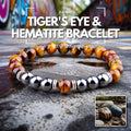 Tiger's Eye & Hematite Bracelet - Courage, Confidence, Stability. Close-up of smooth, polished beads.