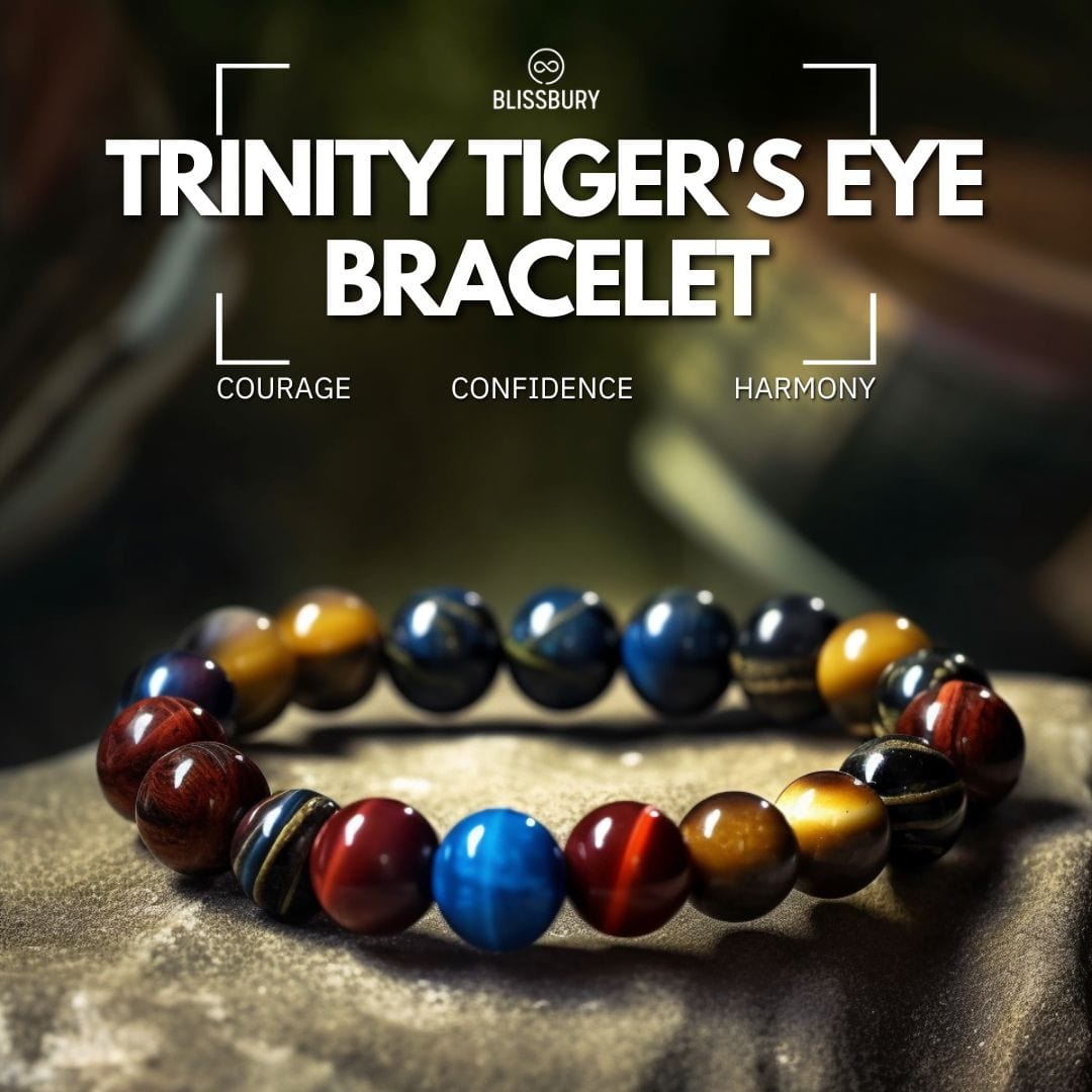 Trinity Tiger's Eye Bracelet- Courage, Confidence, Harmony (Large)