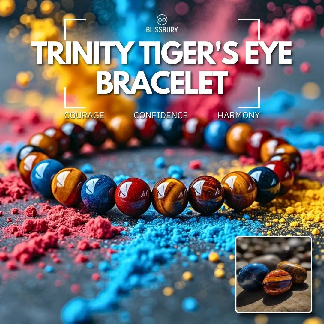 Trinity Tiger's Eye Bracelet - Courage, Confidence, Harmony, featuring polished golden-brown tiger's eye beads.
