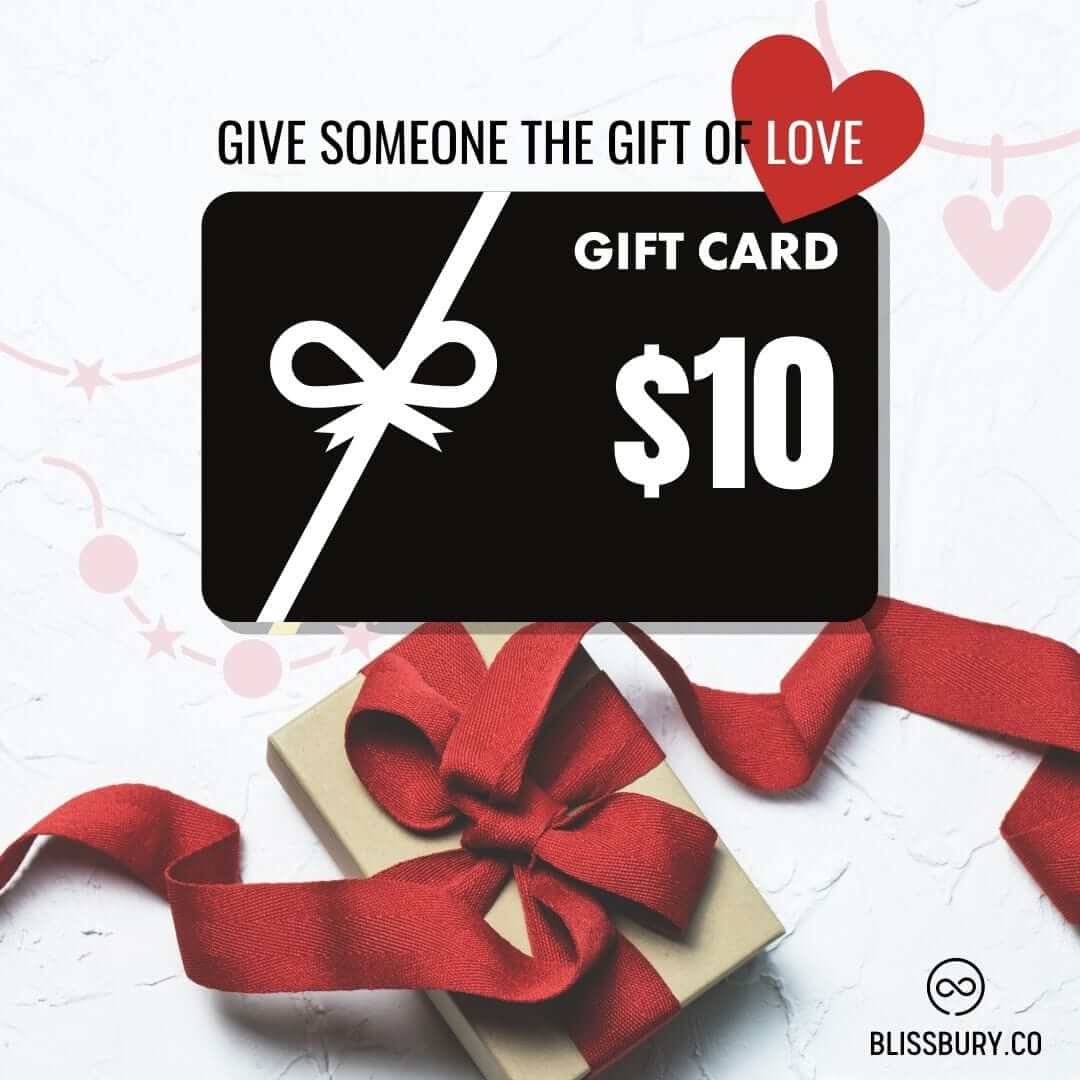 A $10 Gift Card with a blue and white design, featuring the text "$10 Gift Card" prominently.